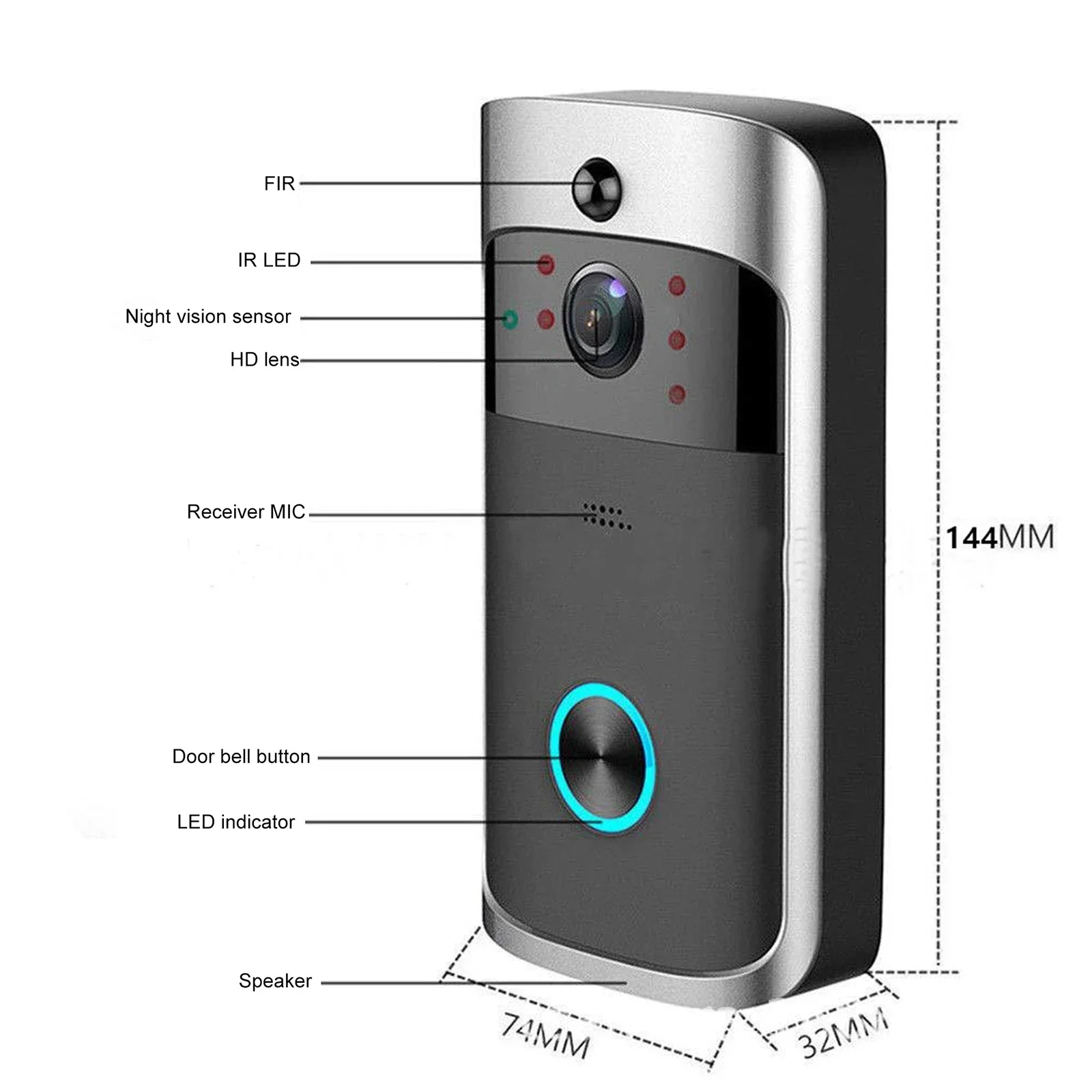 Timbre de puerta con vídeo V5, timbre inalámbrico con Wifi, intercomunicador de voz de 720P, cámara inteligente con detección de movimiento, impermeable, teléfono de puerta de seguridad para el hogar - imagen 5