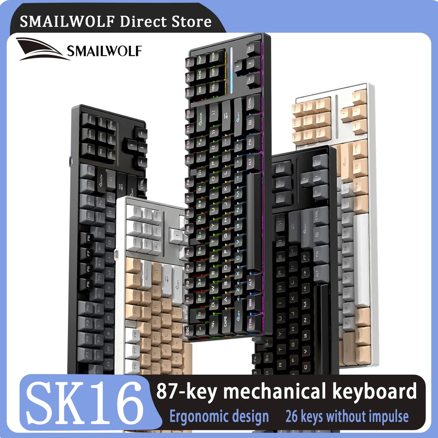 SMAILWOLF SK16 teclado mecánico 87 teclas con cable juego de deportes electrónicos eje azul luminoso ordenador de escritorio de oficina portátil