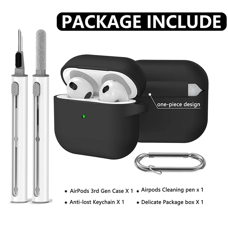 Funda de auriculares de tercera generación para AirPods 3, funda protectora con orificio para gancho, funda de silicona, almohadillas para los oídos con Kit de limpieza