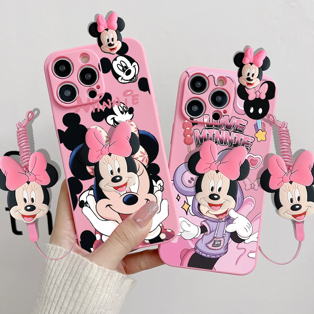 Para iPhone 16 15 14 13 12 11 XR Xs 8 7 6 Pro Max mini Plus Funda Minnie con capucha y cuerda de soporte - imagen 4