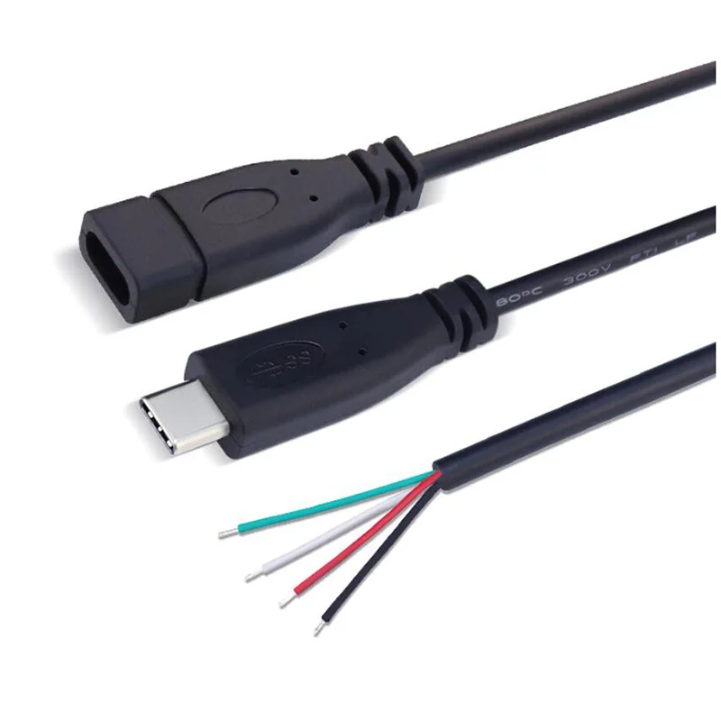 5 uds 2 pines 4 pines línea de datos 25cm USB 2,0 tipo C Cable de extensión de fuente de alimentación conector de cargador enchufe macho hembra - imagen 3