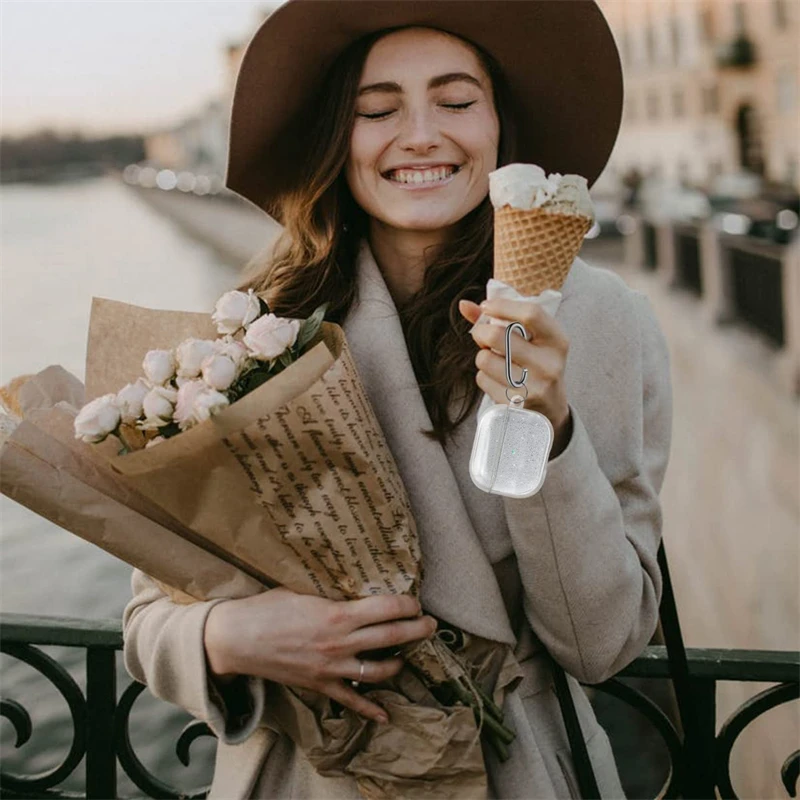 Funda para auriculares de TPU suave con purpurina ostentosa con gancho para Airpods Pro 2 2022 2a generación Air Pods 1 2 3 Pro 1 2 accesorios de cubierta - imagen 4