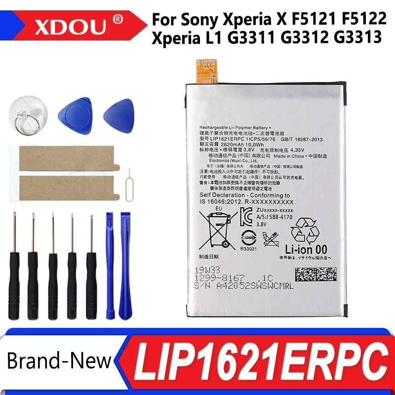 Nueva batería de repuesto LIP1621ERPC de 2620mAh para Sony Xperia X F5121 F5122/Xperia L1 G3311 G3312 G3313 batería + herramientas gratuitas