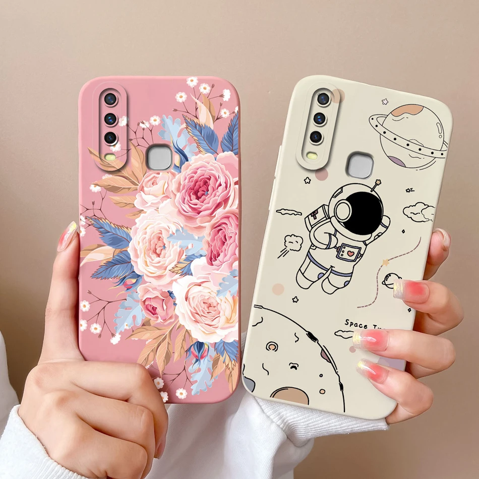 Funda bonita para Vivo Y17 Y17S, 4G, flor, silicona líquida suave, protección de lente mejorada, Fundas traseras de teléfono para Vivo Y 17