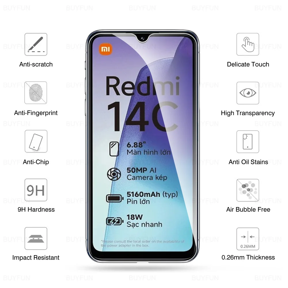 Protector de pantalla de vidrio templado Redmi14C para Xiaomi Redmi 14C 4G película de cubierta de vidrio 3 uds para Redmi 14 C Redmy14C 14 C C14 Redme14C - imagen 2