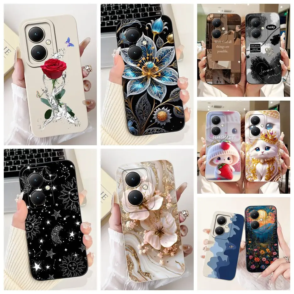 Para Vivo Y27 4G funda V2249 nuevas flores caramelo pintado funda de silicona suave para Vivo Y27s Y 27 s VivoY27 5G V2302 V2322 Fundas