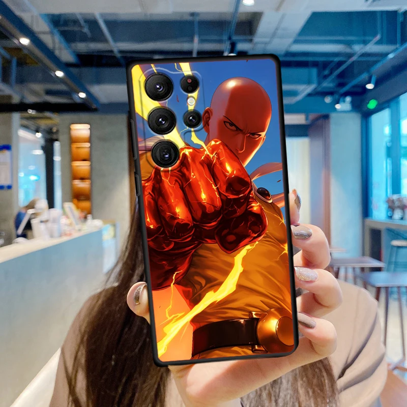O-one p-punch Man Anime para Samsung Galaxy S24 S23 S22 S21 S20 FE S10 S10E Plus Ultra Pro Lite 5G, funda negra para teléfono - imagen 4
