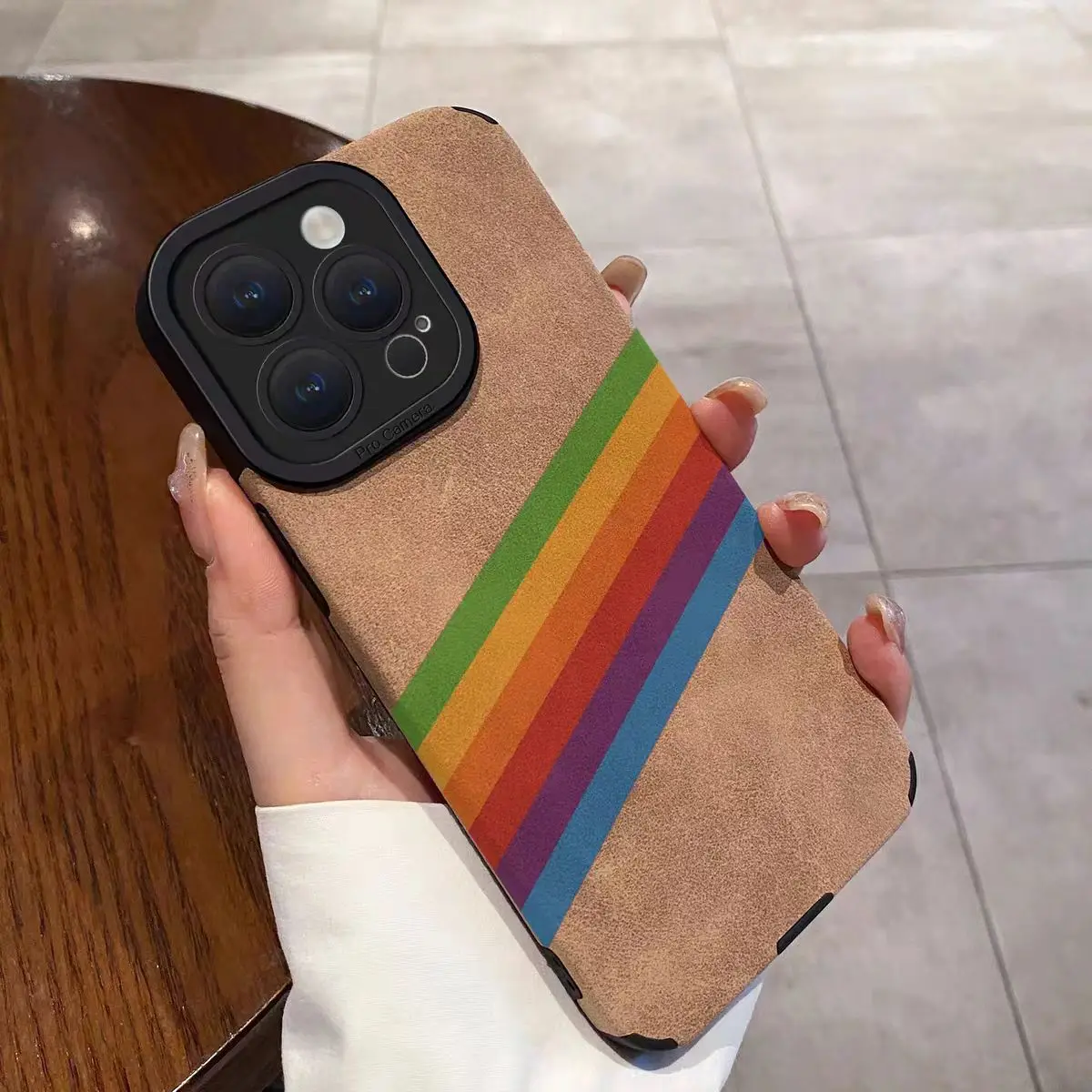 Funda de cuero de silicona con líneas arcoíris a la moda para iPhone 14, 15, 16 Pro Max Plus, 11, 12, 13 Mini, X, XS, XR, 7, 8, SE, cubierta mate a prueba de golpes - imagen 4