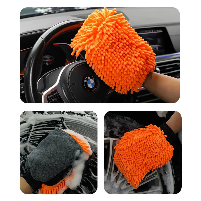 Guantes para lavado de coches, guantes impermeables de chenilla de microfibra, manopla de limpieza para coche, cepillo para detalles, cuidado automático, guante de doble cara - imagen 4