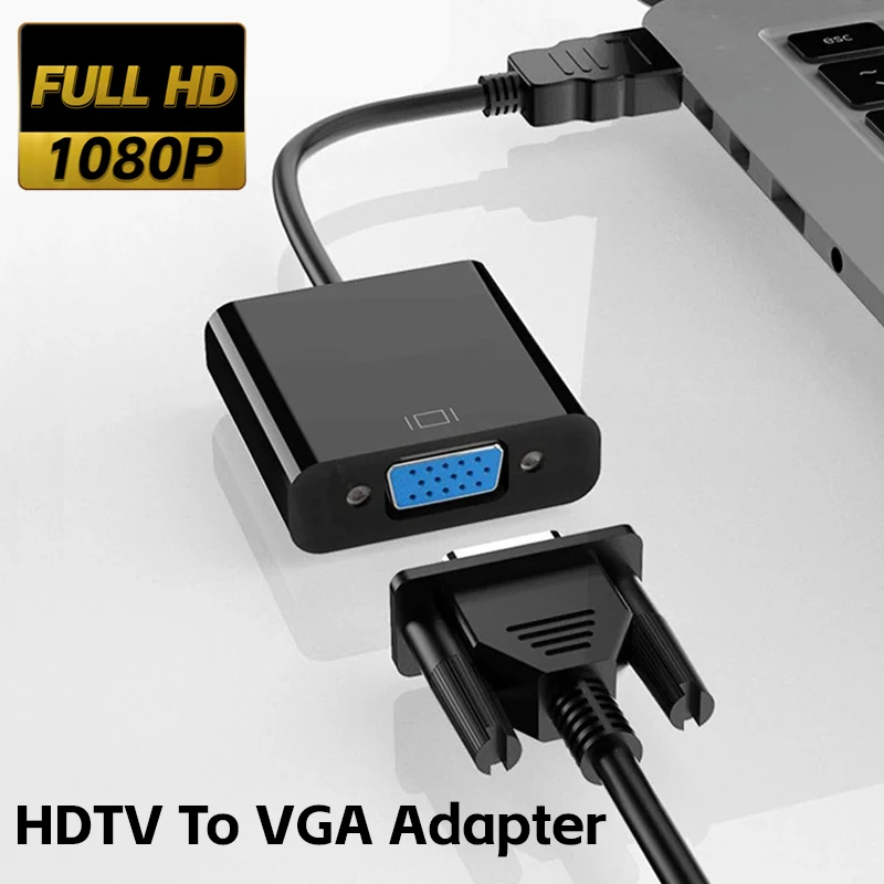 Adaptador HDTV a VGA de alta velocidad, convertidor HDTV A macho a VGA hembra, convertidor de Cable de vídeo escalador HD para PC y portátil