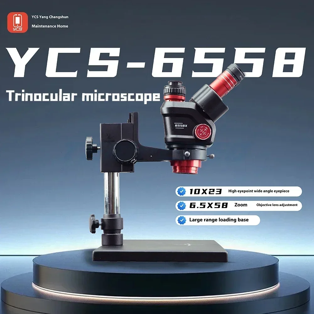 Microscopio Trinocular YCS 6558S HD, microscopio con Zoom 6,5-58X para reparación de teléfonos móviles, placa base, PCB, CPU, herramienta de microscopio de soldadura - imagen 2