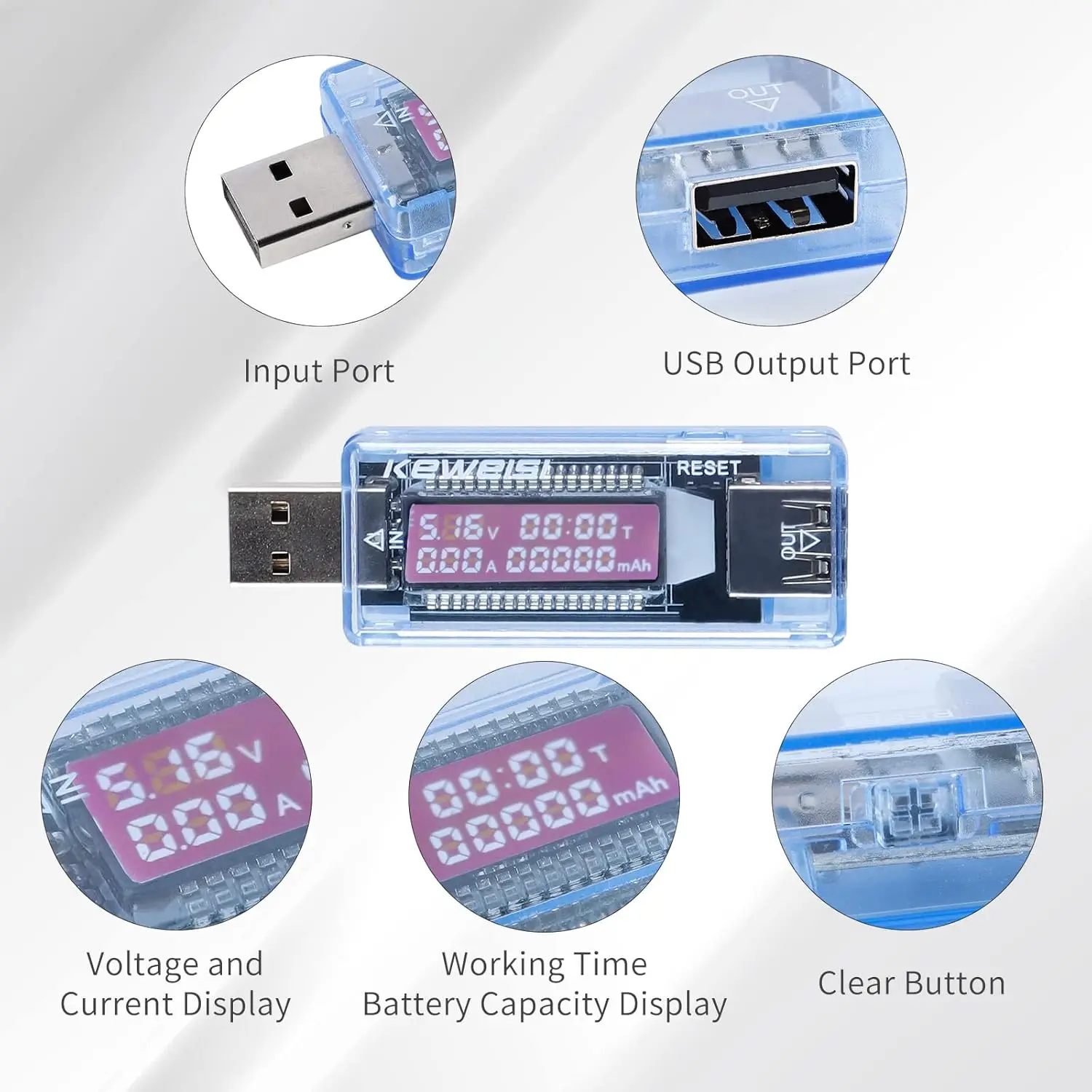 Probador USB de KWS-V20, voltímetro, amperímetro, multímetro, 3-9V, 0-3A, pantalla Digital LCD, probador de batería de energía para capacidad de energía móvil - imagen 3