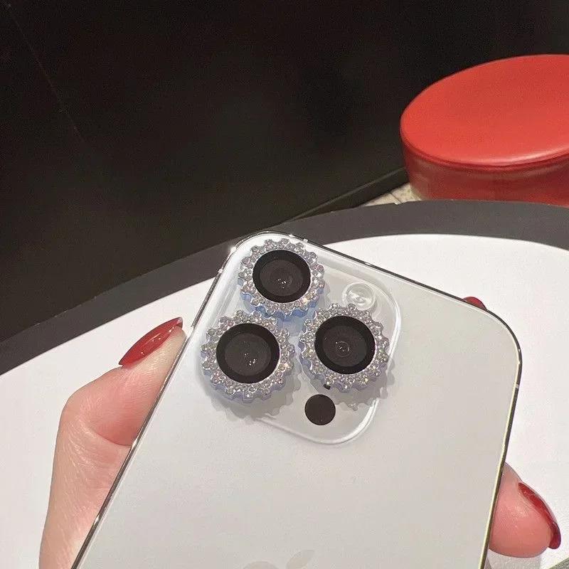 2-3 uds cubierta completa de diamante Protector de lente de cámara de vidrio para IPhone 15 13 12 16 14 Pro Max película protectora de lente en IPhone 12 13Mini - imagen 5