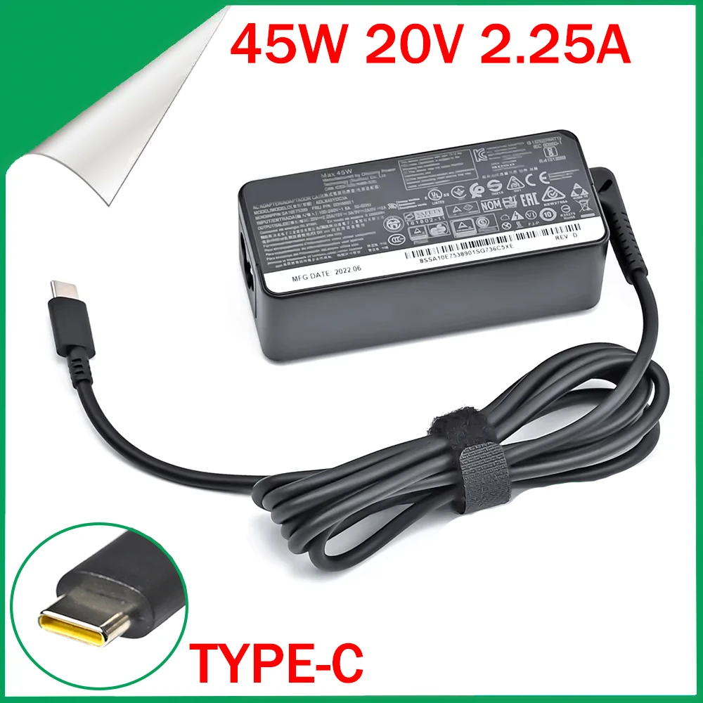 20V 2.25A 45W Tipo USB C Fuente de alimentación del adaptador de CA del ordenador portátil Cargador para Lenovo C330 S330 C340 S340 100E T480 T480S T580 T580S E480