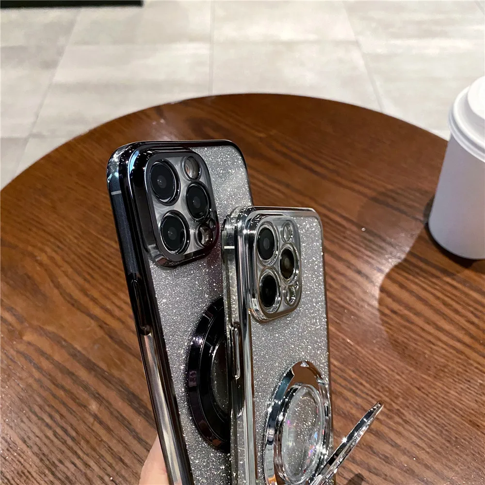 Funda con soporte de arena movediza brillante para Huawei P30 Lite P40 P50 Pro P Smart 2021 Mate 60 Pro, soporte de anillo, gradiente Bling Cover - imagen 4