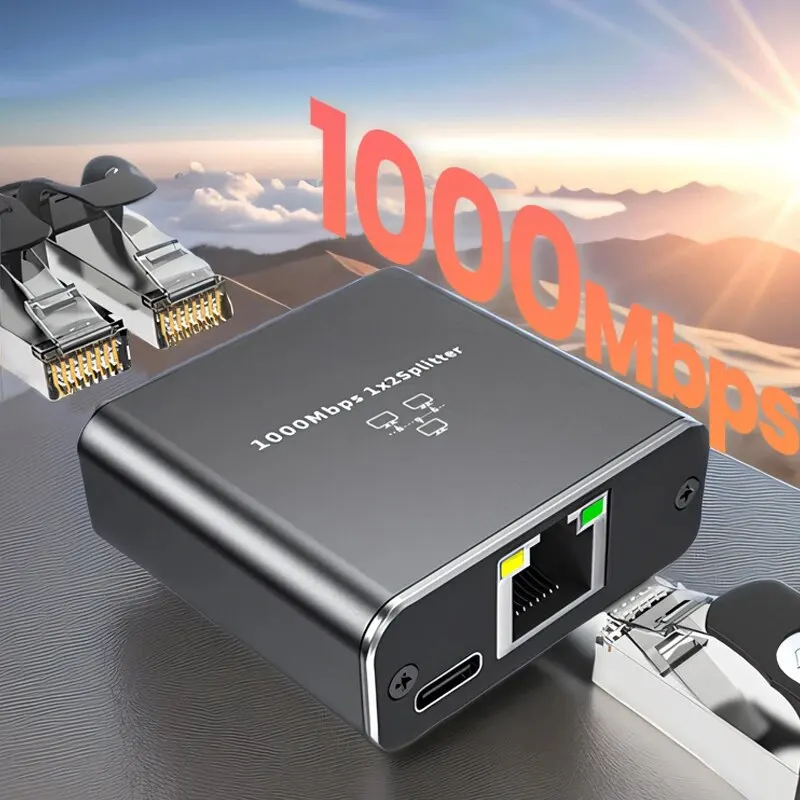 Divisor Ethernet RJ45 de 1000Mbps, divisor de red de 1 a 2 salidas con Cable de alimentación USB, adaptador divisor de Internet RJ45, 1000Mbps