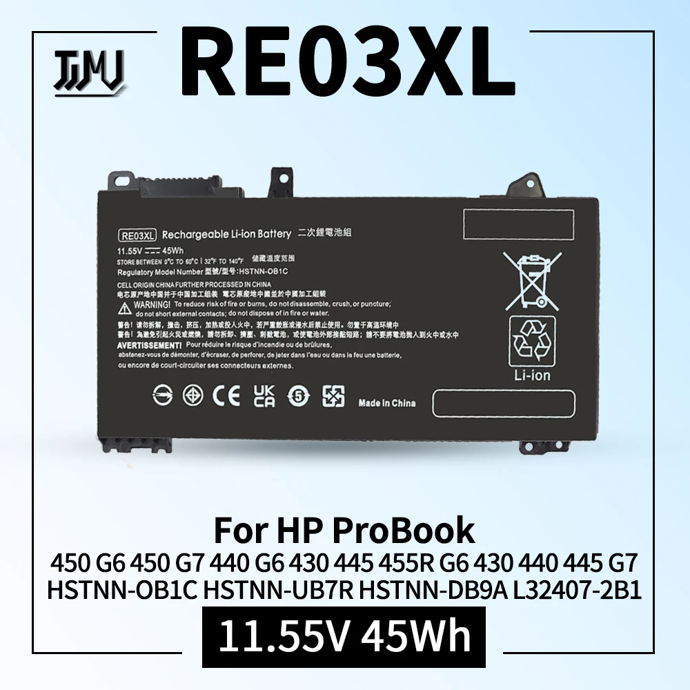 RE03XL L32407-541 L32407-AC1 reemplazo de batería para HP ProBook 450 G6 450 G7 440 G6 430 445 455R G6 430 440 445 G7 Serie HSTNN-OB1C HSTNN-UB7R HSTNN-DB9A L32407-2B1 L32656-005