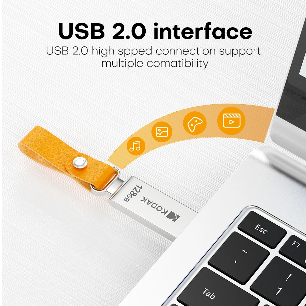 Unidad flash USB 2.0 de metal KODAK K122: disco U de alta velocidad en tamaños de 32 GB, 64 GB, 128 GB para equipos de fotografía y vídeo - imagen 2