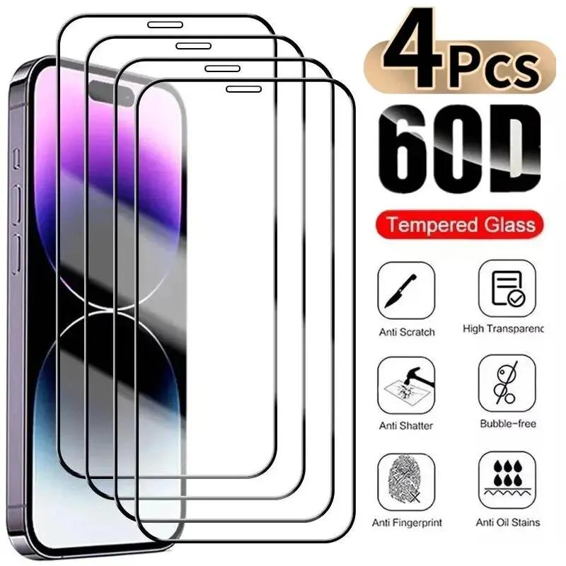 4 Uds vidrio templado antiexplosión para Apple iPhone 14 15 Pro Max 11 12 13 14 15 Protector de pantalla de vidrio película protectora