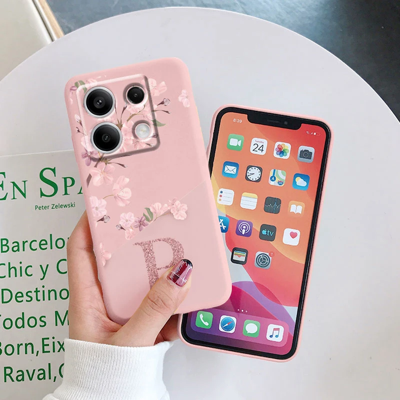 Funda de teléfono con letras de A-Z y flores para POCO M6 Pro 4G X6 5G Redmi Note 13 Pro, parachoques de TPU a prueba de golpes, funda de silicona suave - imagen 2
