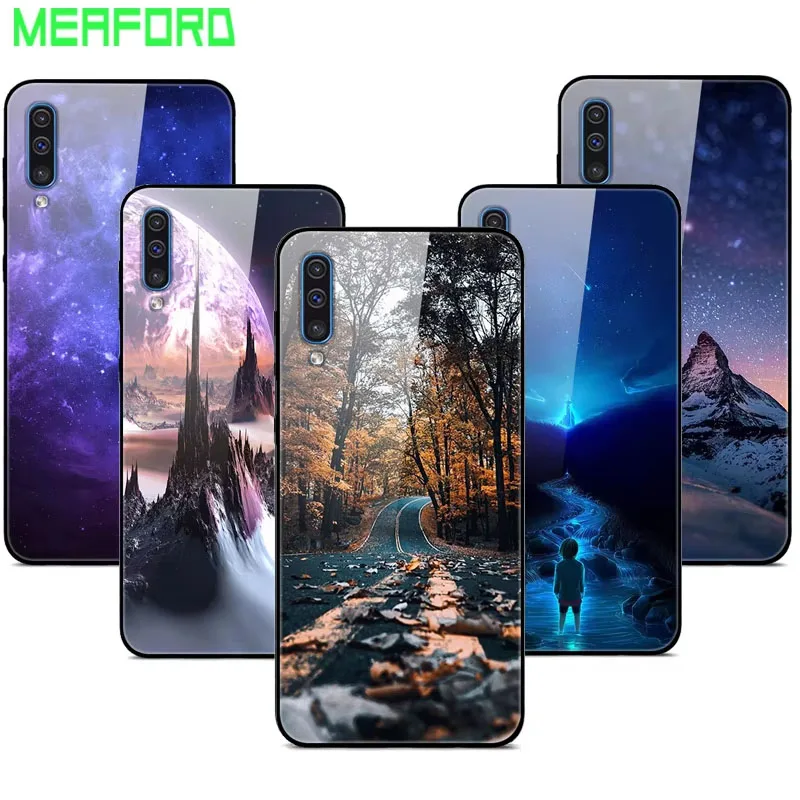 Para Samsung A50 funda A51 vidrio templado planeta espacio cubierta trasera de cristal para Samsung Galaxy A50S A51 A50 A 50 Fundas Coque