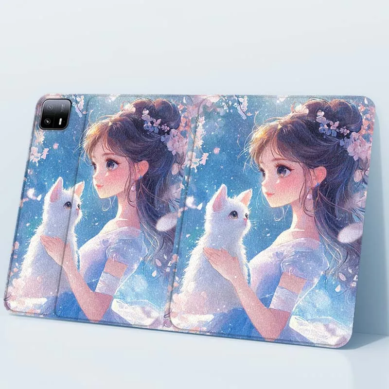 Funda para tableta Cute Cat Art Girl para Xiaomi Redmi Mi Pad 4 5 6 6s 7 7s SE Pro 2 11 Plus Max 12,4 11,2 12,5 8,7 pulgadas - imagen 2