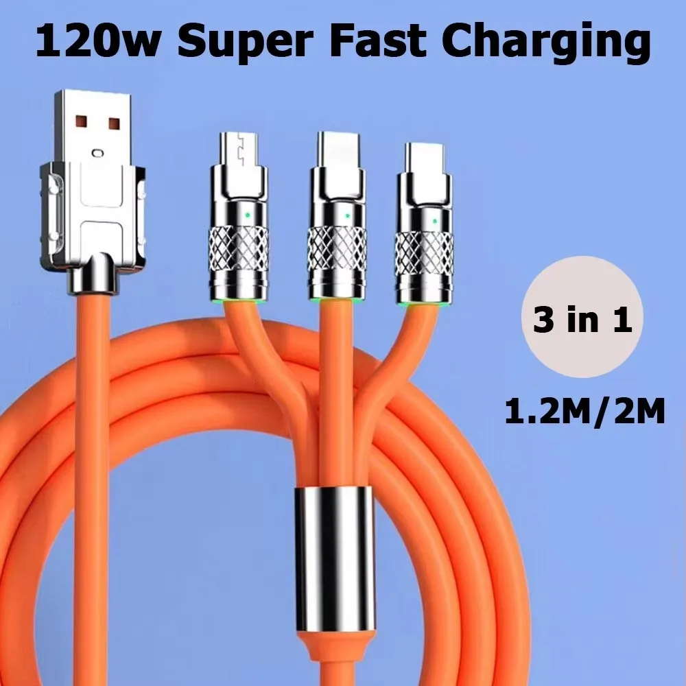 1.2m 2m 3 in 1 Fast Charge Cable For  iPhone 11 XS XR iPad Air Samsung S20 S10 Xiaomi Huawei Type C Line Micro USB Wire