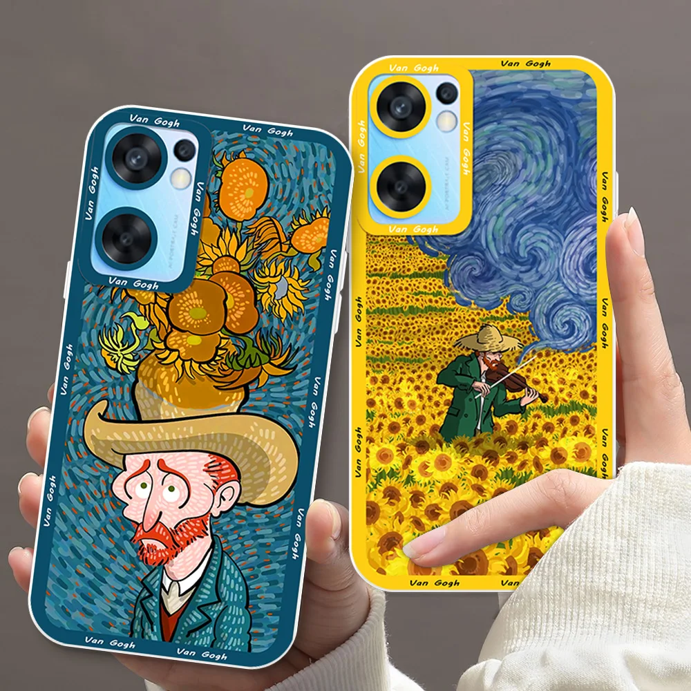 Funda de teléfono transparente con Ojos de Ángel, arte de Van Gogh, girasol para OPPO A98, A94, A92, A78, A76, A74, A72, A58, A54, A55, A36, A15, 5G - imagen 2