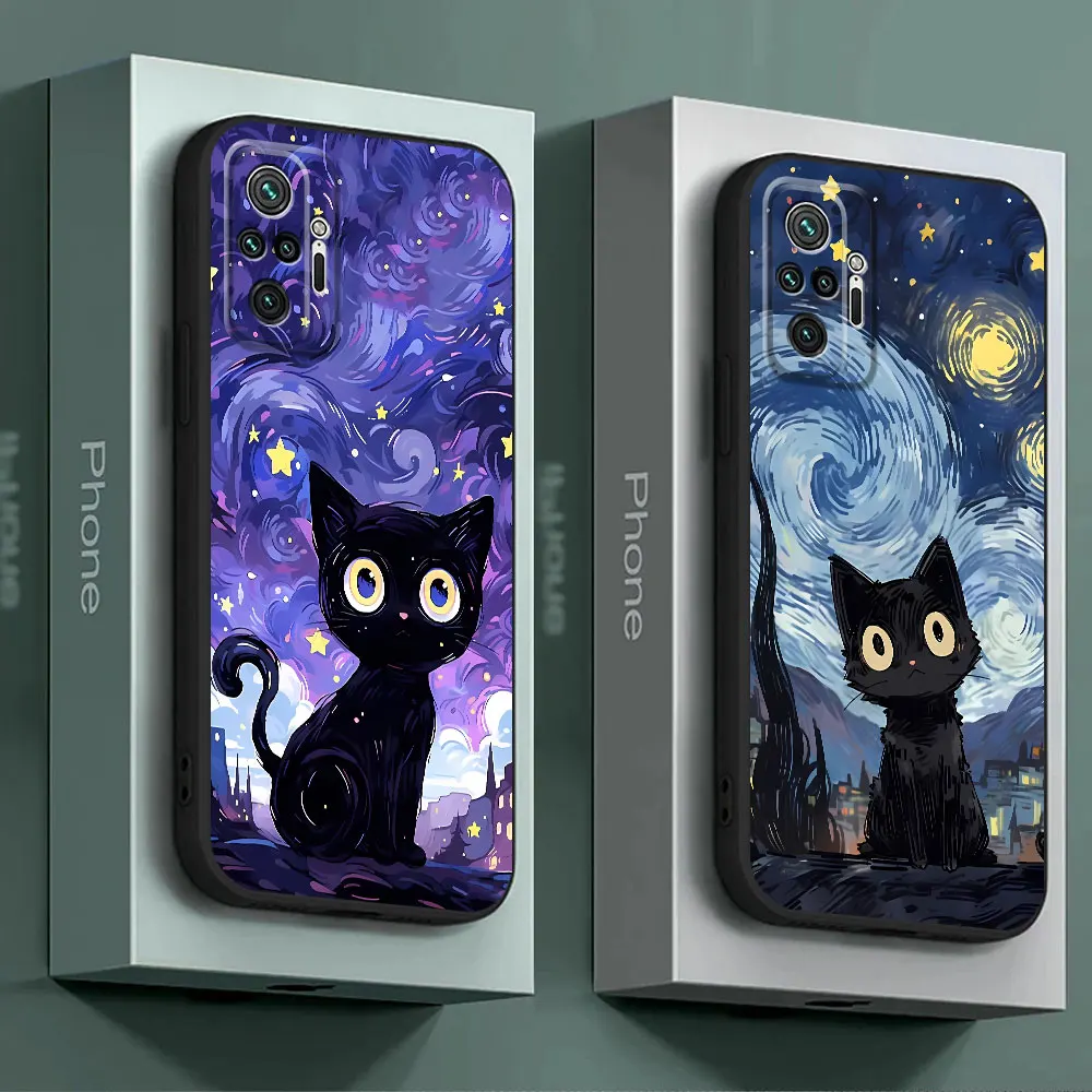 Funda de silicona con diseño de gato y cielo estrellado para Xiaomi Mi 13 12T 11T Note 10 10T Pro 11 Lite CC9 Pro 12 Lite 13 Pro 11T Pro 12T