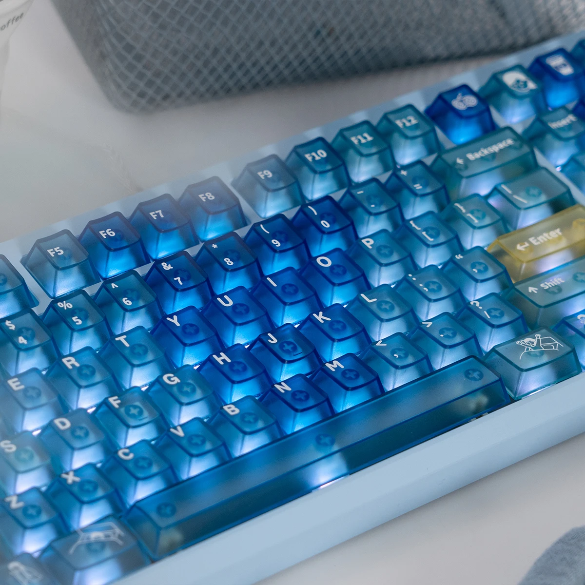 Teclas transparentes de cristal de hielo, 150 teclas, color negro degradado, perfil de cereza, teclas de PC/PBT para teclado mecánico Cherry MX - imagen 5