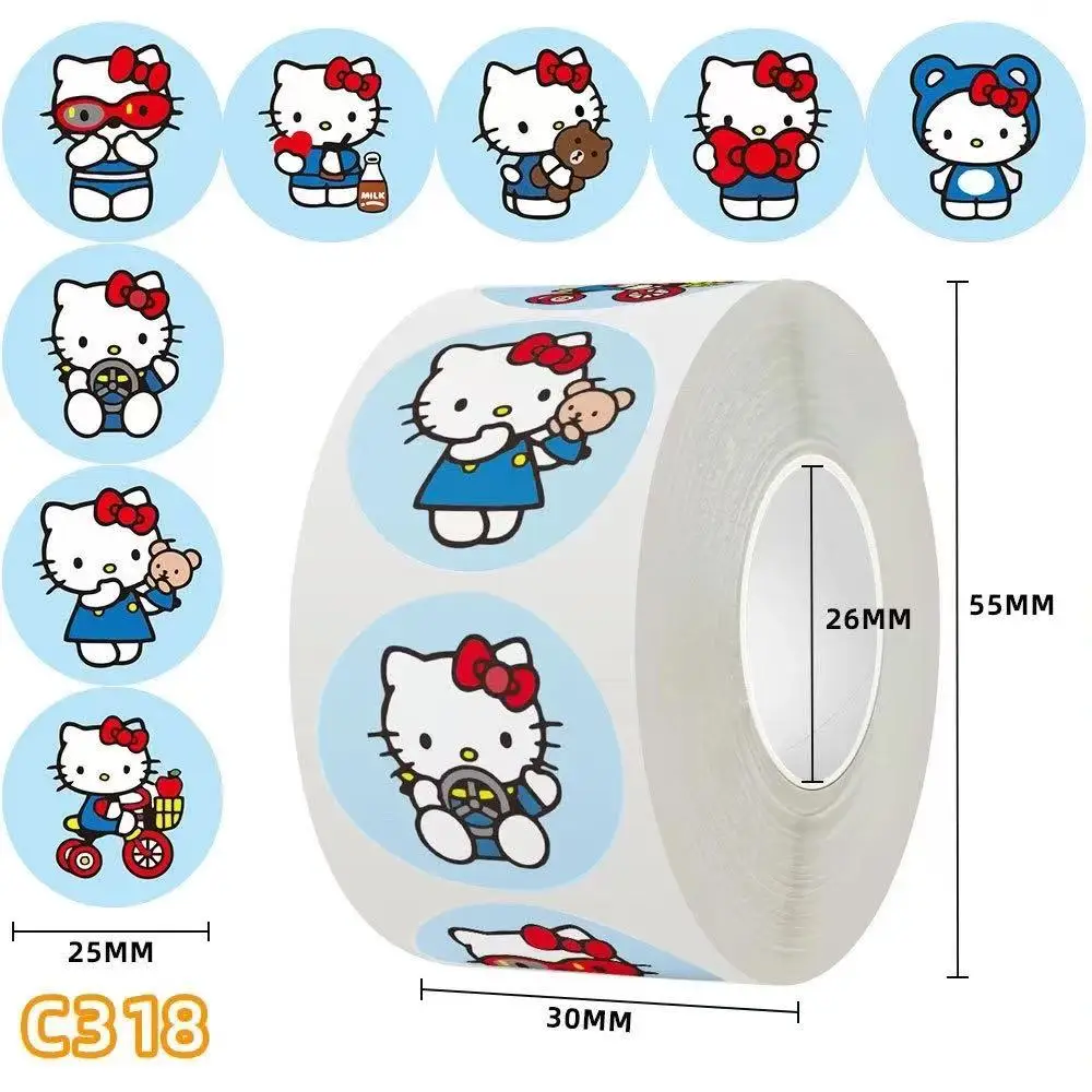 500 uds/rollo de pegatinas Kawaii de Anime Sanrio, Hello Kitty Kuromi Cinnamoroll Pochacco, pegatina DIY de papelería, pegatina bonita de dibujos animados para regalo