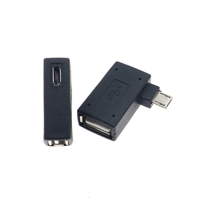 Microadaptador USB 2,0 hembra a macho, fuente de alimentación Micro OTG, puerto 2018, 90 grados, izquierda, 90 en ángulo recto, USB OTG, buena calidad - imagen 2