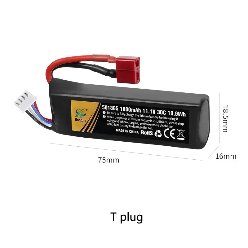 Batería Li-Po de 11,1 V y 1800 mAh para camión todoterreno RC Rock Crawler, avión, coche 4WD, alta descarga, 30C, recargable con enchufe en T - imagen 2