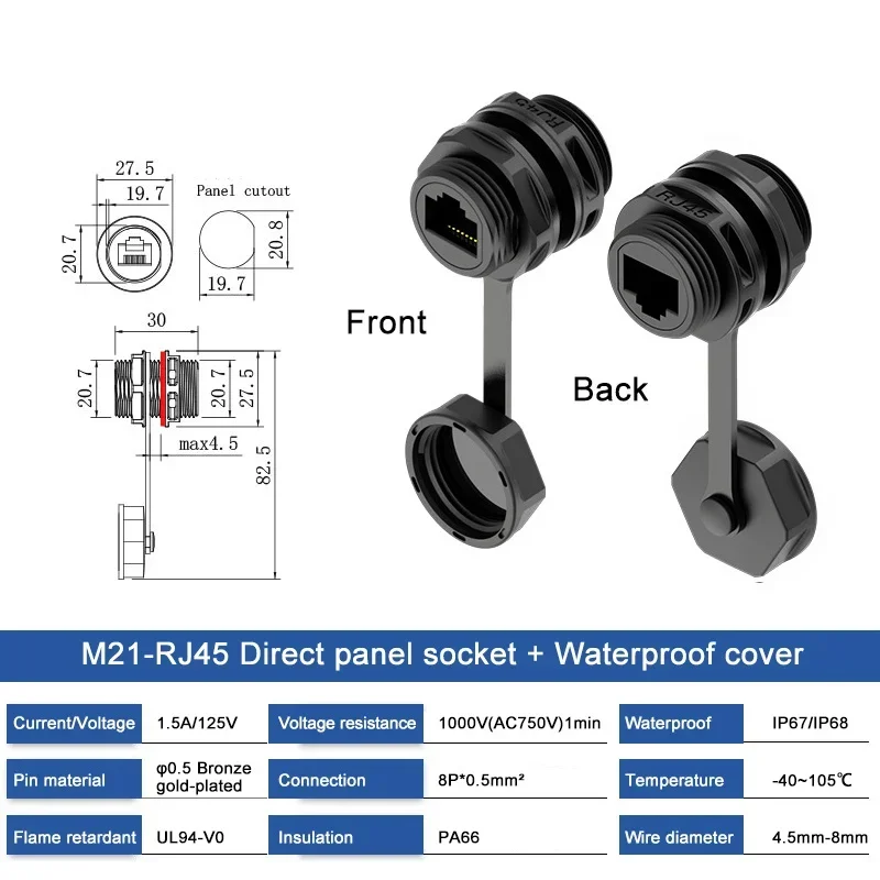 Conector de red RJ45 resistente al agua 8P8C enchufe de red recto 1.5A 125V rj45 conectores de red de comunicación de datos IP68 - imagen 4