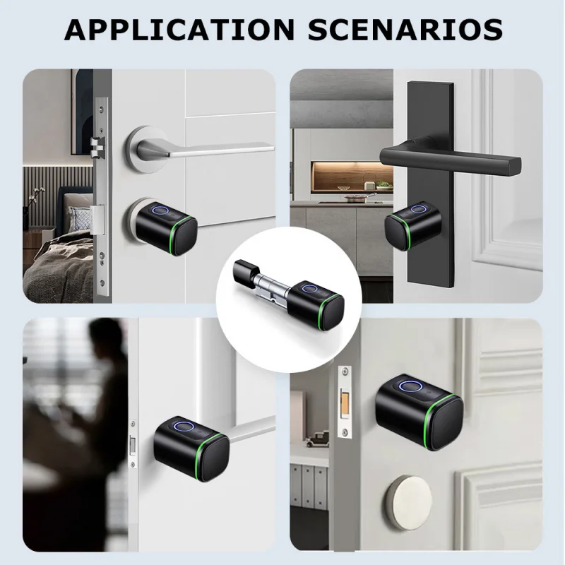 Cerradura inteligente con huella dactilar Tuya, cilindro europeo, compatible con tarjeta IC/desbloqueo remoto por aplicación a través de puerta de enlace Bluetooth, funciona con Smart Life - imagen 3