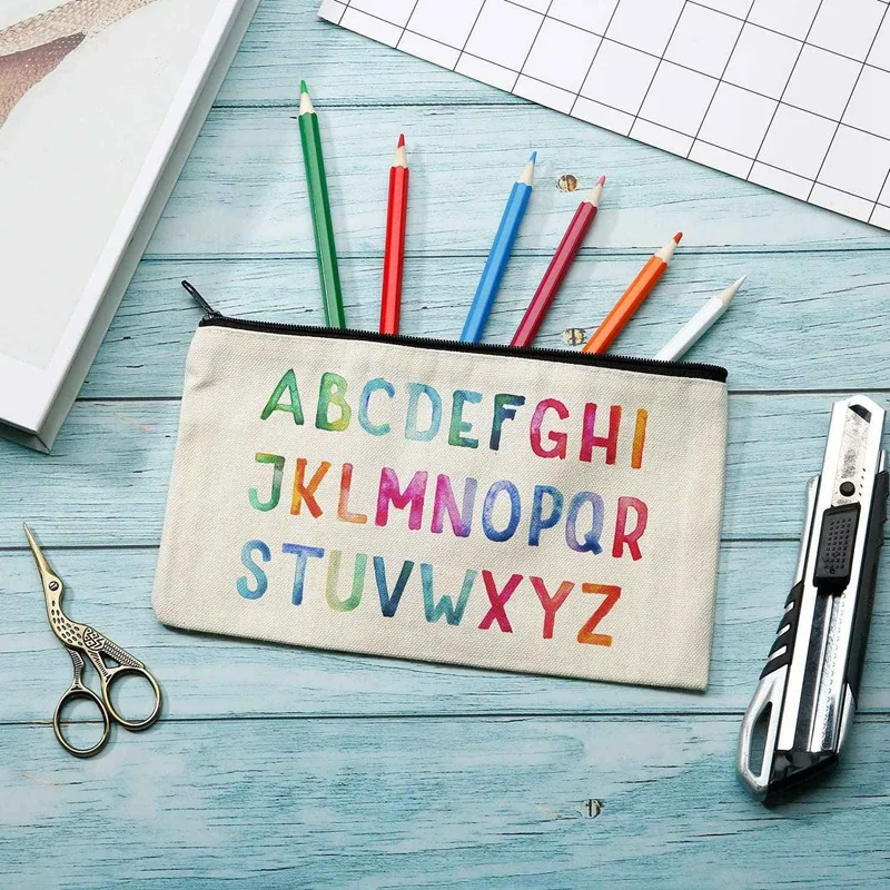 Bolsas de lona con cremallera para maquillaje, estuche en blanco para lápices, manualidades, bolsa para viaje, Escuela de manualidades, 30 piezas - imagen 4