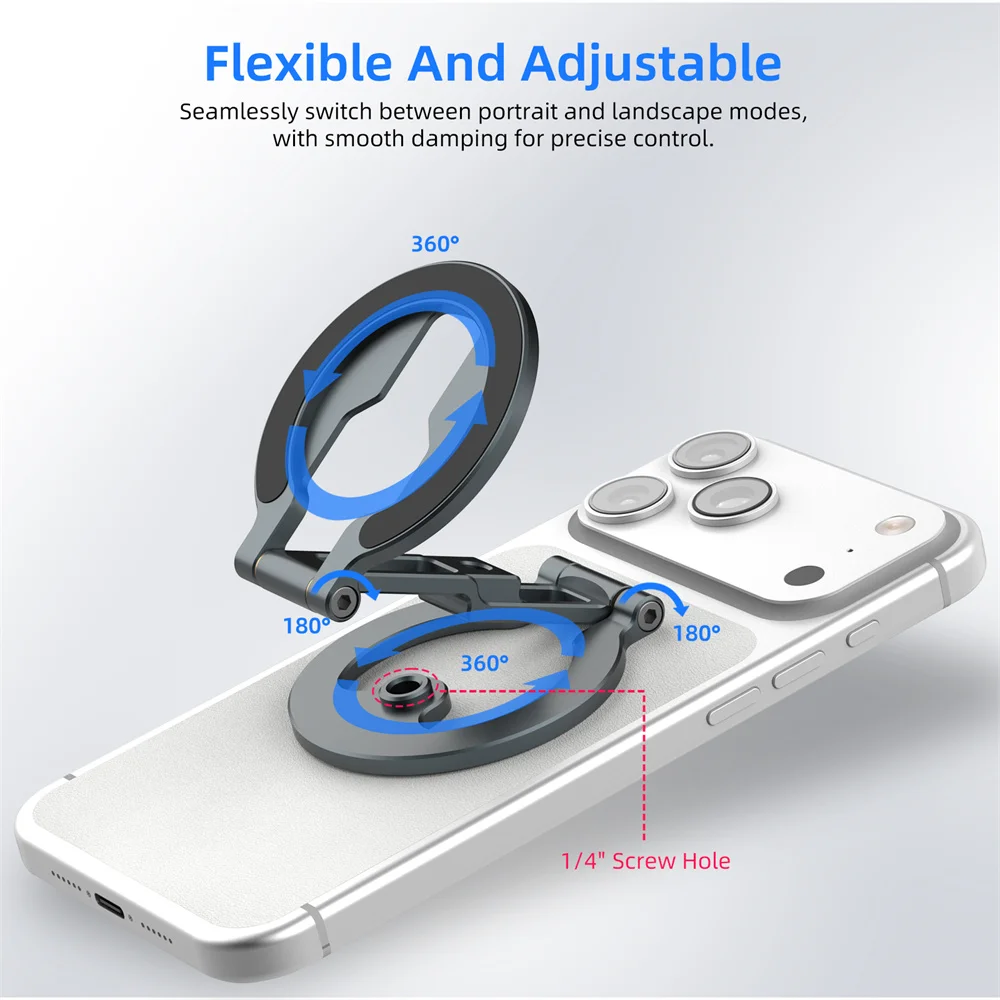 Soporte magnético ultrafino de doble cara para teléfono, soporte plegable de aluminio con imán fuerte y tornillo de 1/4 "para iPhone 17 16 Android - imagen 4