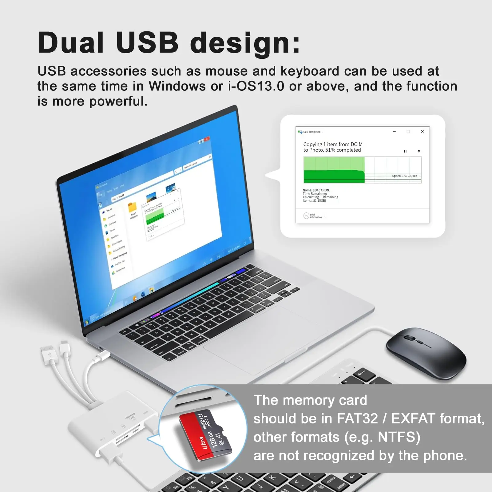 Para lector de tarjetas de memoria iOS a SD TF 5 en 1 adaptador USB OTG con puerto de carga para iPhone iPad Xiaomi Samsung Huawei MacBook - imagen 5