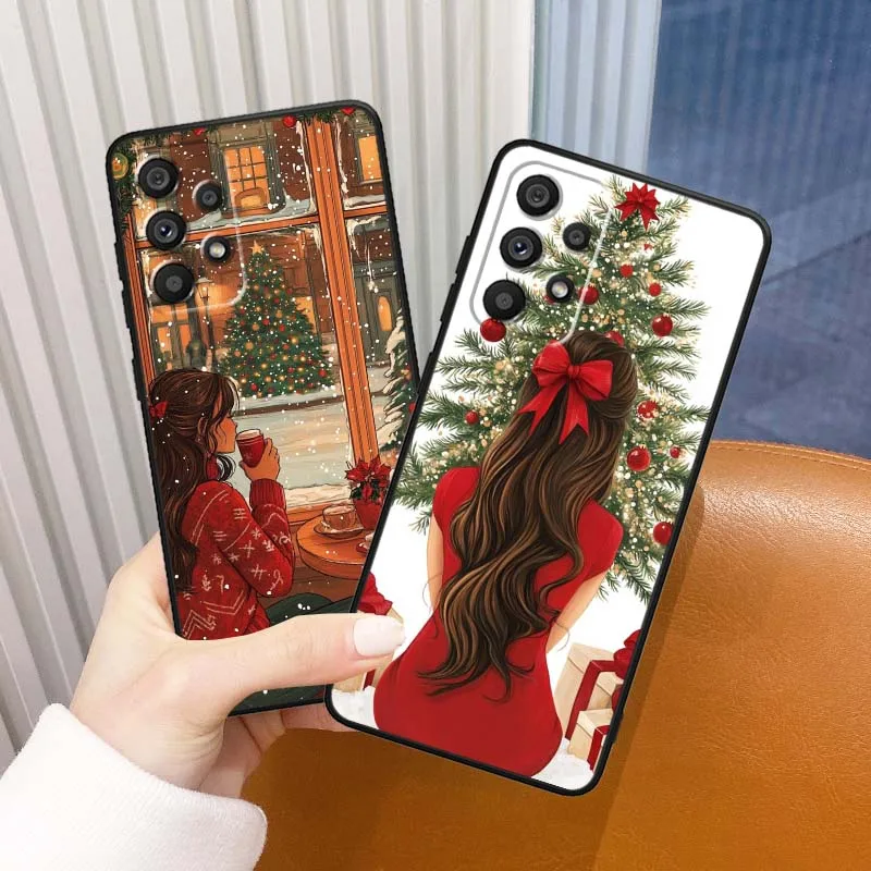 Funda con patrón navideño para niñas, funda negra para Samsung Galaxy A54 A55 A56 A70 A71 A72 A73 J4 J6 M02 M11 M12 5G - imagen 2