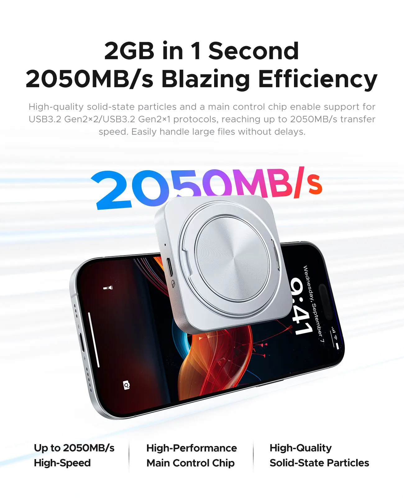 ORICO SSD externo magnético con soporte de 360 hasta 2000 MB/s 4K ProRes HDR Record and Store, aleación de aluminio MagSafe portátil - imagen 5