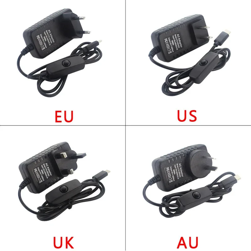 Fuente de alimentación de 5V 3A Raspberry Pi 4 puertos USB tipo C 100-240V adaptador de corriente UE EE. UU. Reino Unido AU cargador para Pi 4 naranja Pi 3B OPI Zero 3 - imagen 3