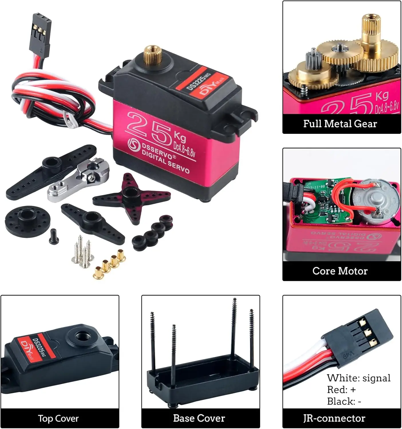 4 Uds DS3225 25kg Servo RC de alto Torque engranaje totalmente metálico 6V servomotor Digital con brazo 25T Servo bocina para Control de coches Baja DIY - imagen 2