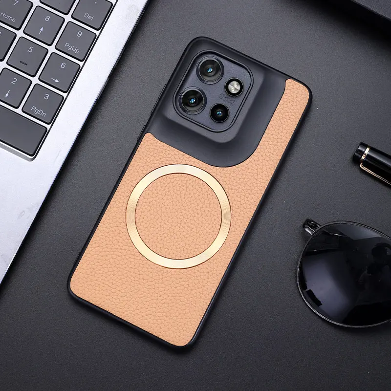 Funda para Magsafe carga inalámbrica dura Premium PU funda trasera de cuero para Motolora Moto S50 Edge 50 Neo - imagen 5