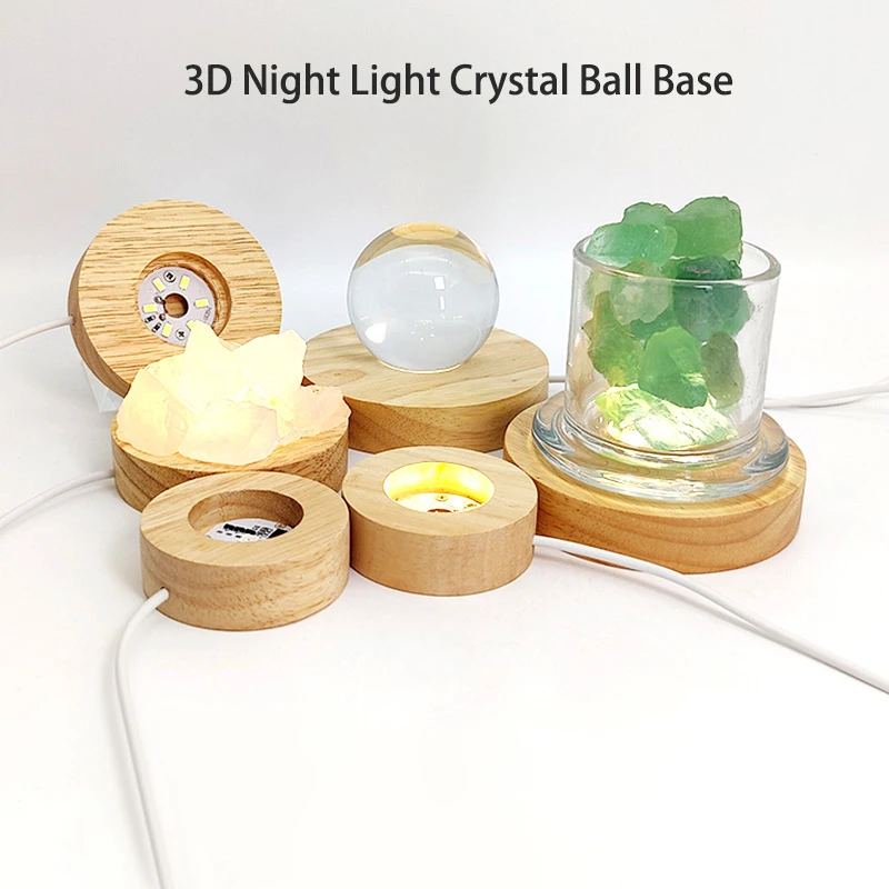 Luces decorativas de escritorio de madera, Base de luz, luz nocturna, pantalla Led Usb de madera, soporte de exhibición, lámpara, adorno artístico - imagen 2