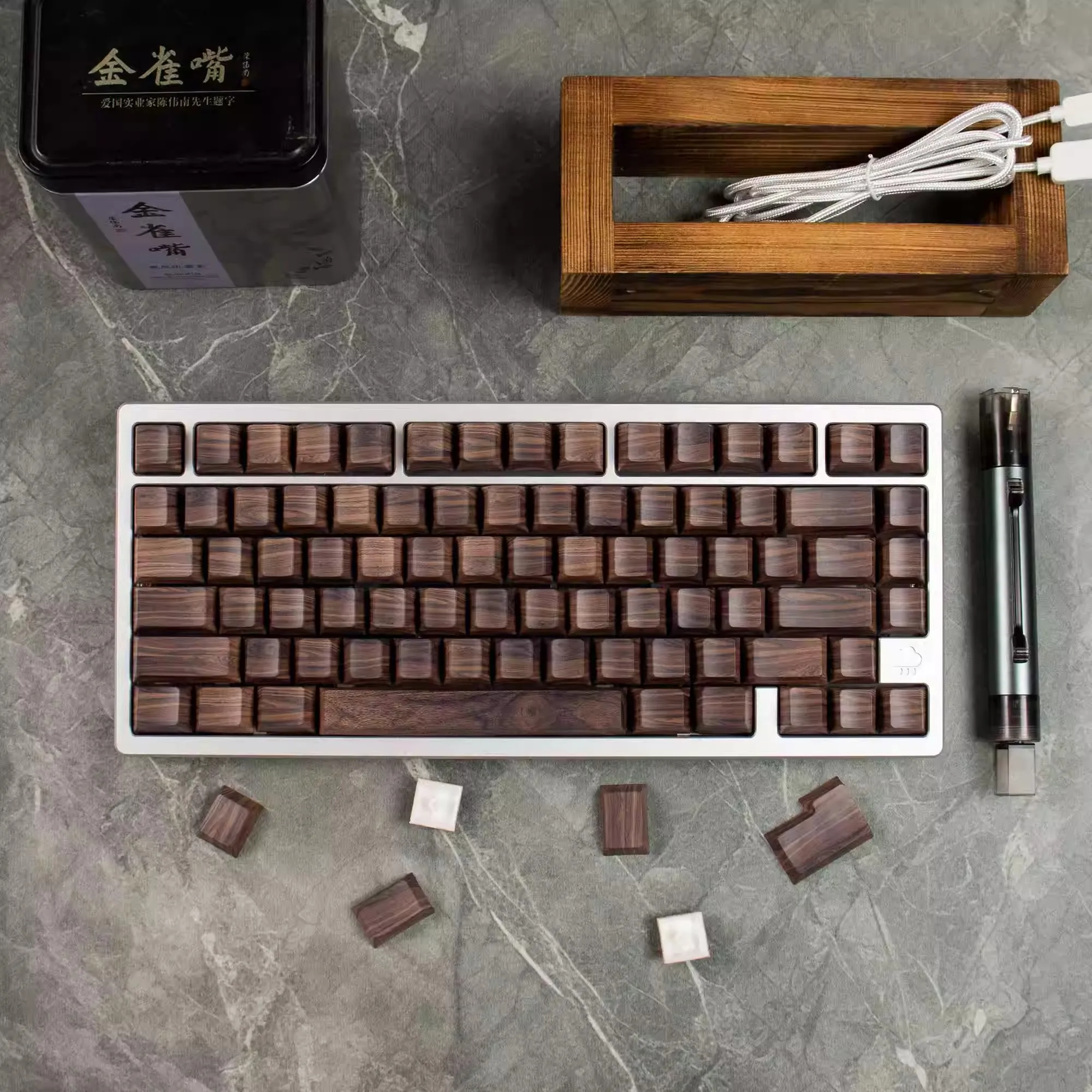 Teclas con textura de madera, 136 teclas, perfil Cherry, 5 lados, tinte Sub, PBT, impresión lateral, teclas retroiluminadas para teclado mecánico Cherry MX - imagen 5