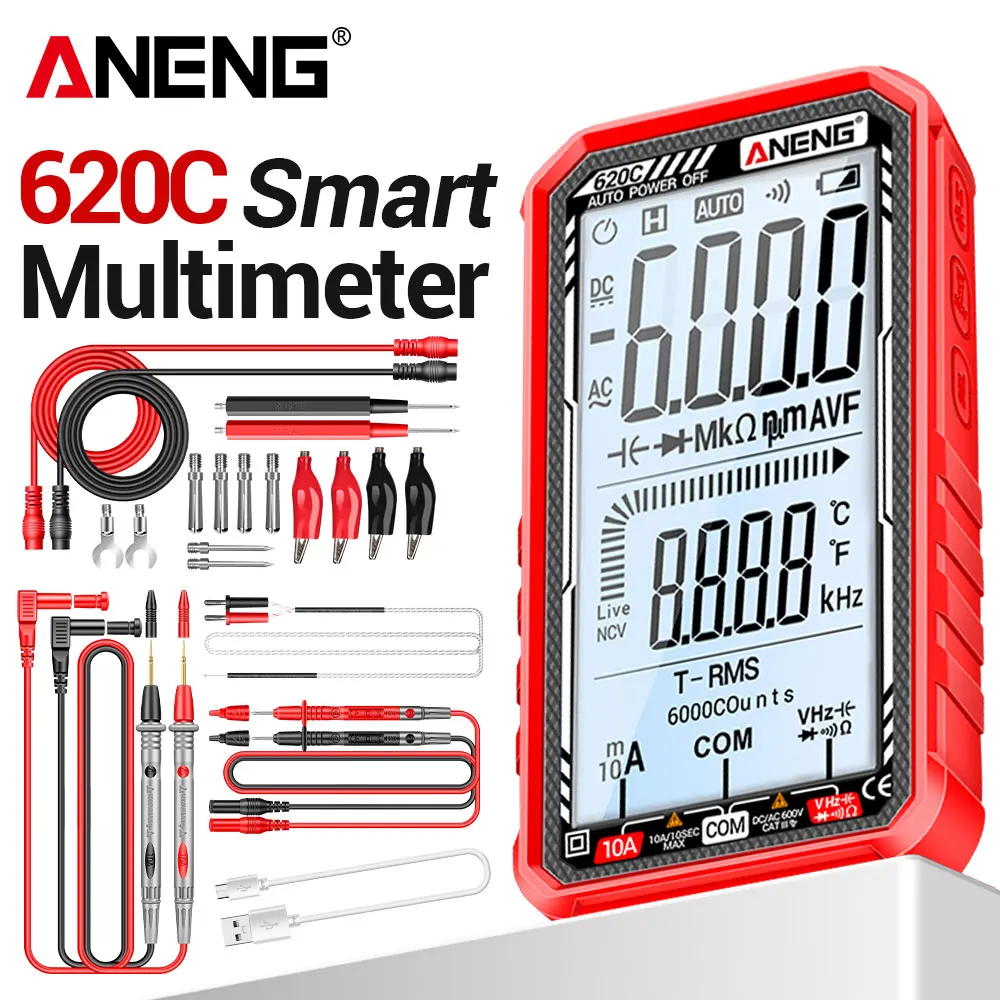 Multímetros digitales inteligentes ANENG 620C/621A probador de voltaje de corriente CA 6000 recuentos amperímetro condensador resistencia Hz herramientas de diodo ﻿