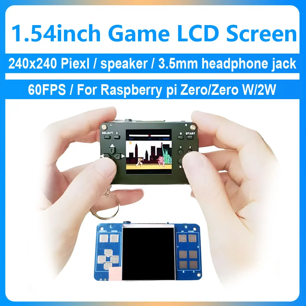 Kit de módulo de sombrero de juego Raspberry Pi Zero 2W, LCD de 1,54 pulgadas con funda, función de carga de altavoz para Raspberry pi Zero/Zero con Zero 2w