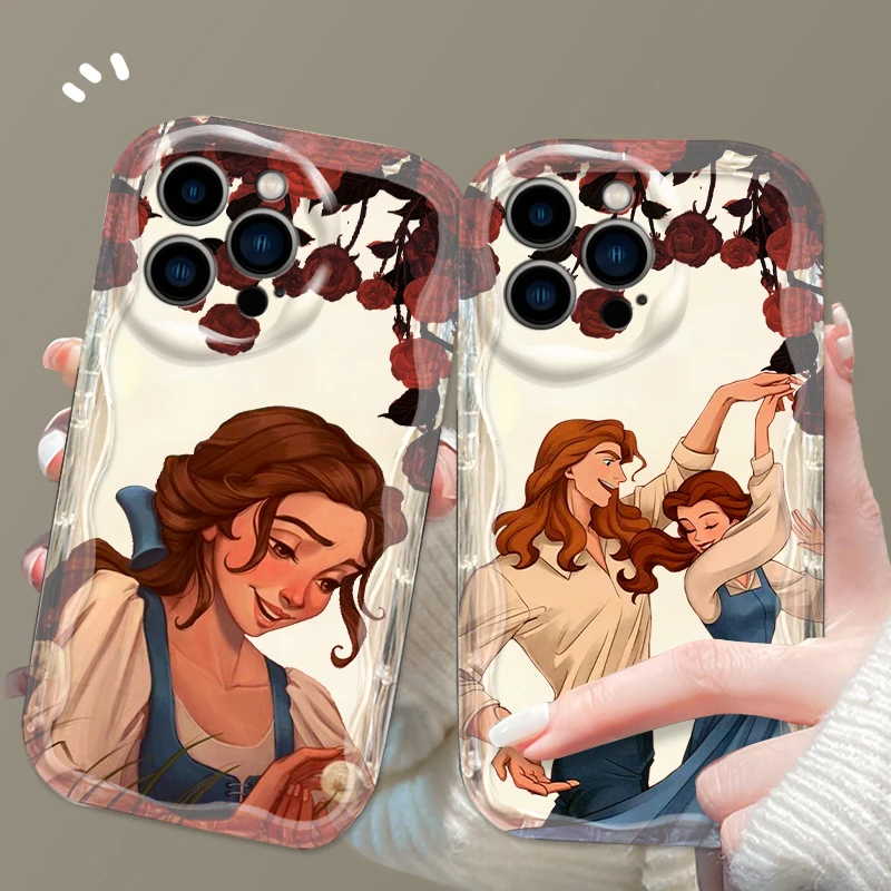 Disney-funda de teléfono con diseño de La Bella y La Bestia para Apple, carcasa trasera de aceite para iPhone 15, 14, 13, 12, 11, XS, XR, X Pro Max Plus - imagen 2