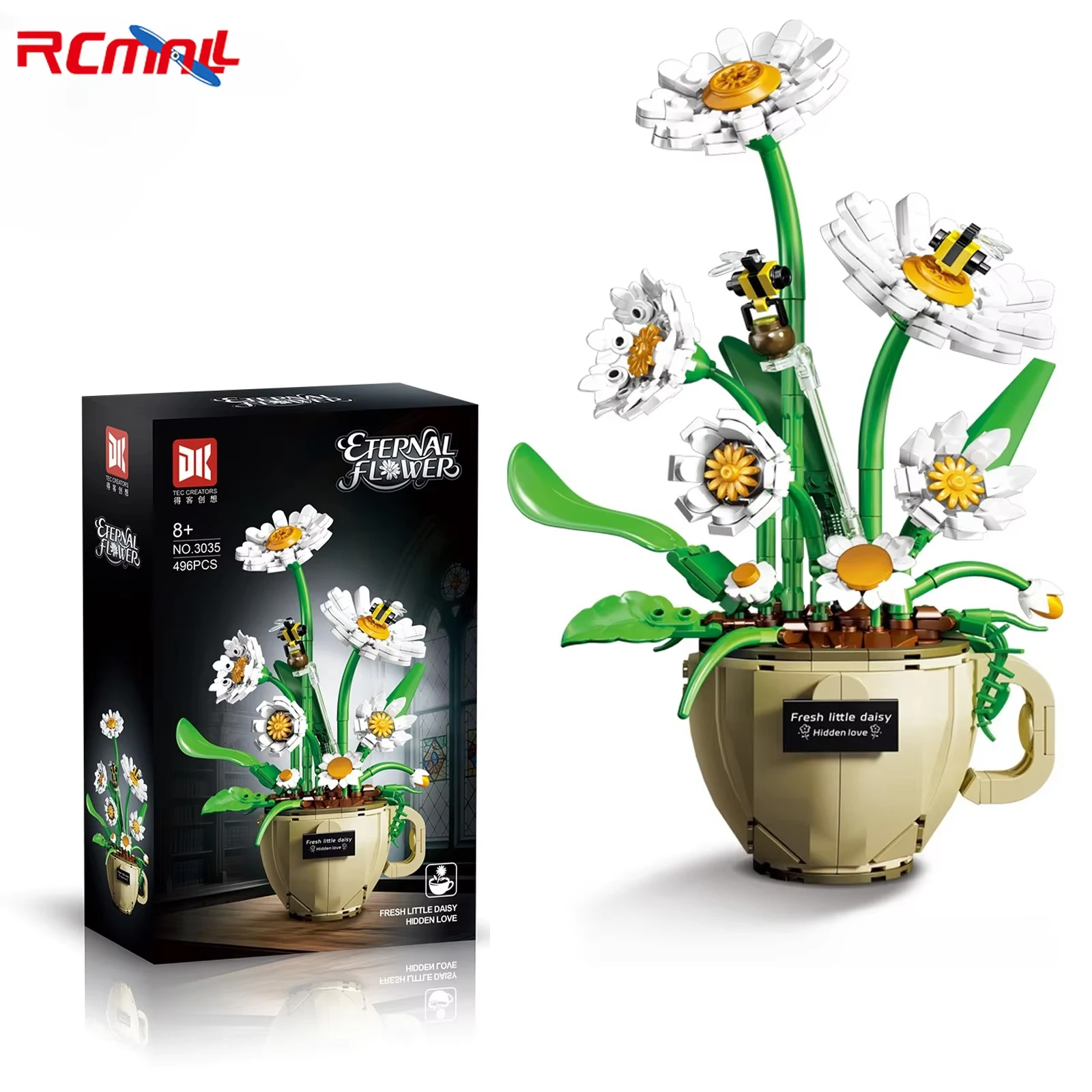 Bloques de construcción MOC, modelo de flores, taza de café, Margarita, ensamblaje de partículas pequeñas, ladrillos, maceta creativa, ramo de plantas, adornos, regalo