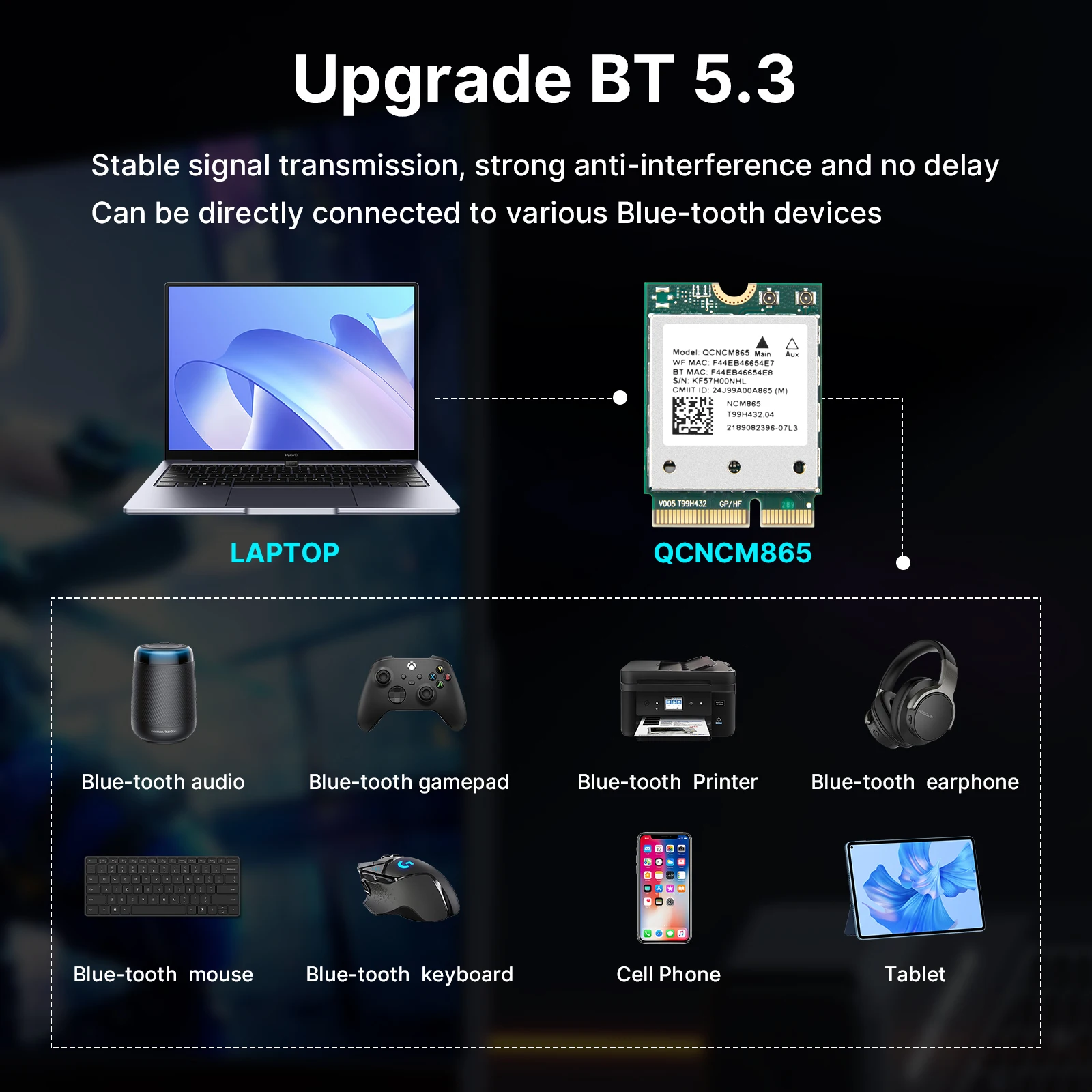 Fenvi Wifi 7 QCNCM865 M.2 Tarjeta de red Bluetooth 5,3 hasta 5,8 Gbps Mejor que Wifi 6E Wlan Adaptador inalámbrico solo para Win 11Wu - imagen 4